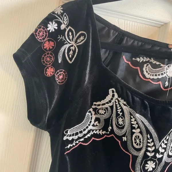 Free People Black Velvet Top with Embroidered Details M - Image 5