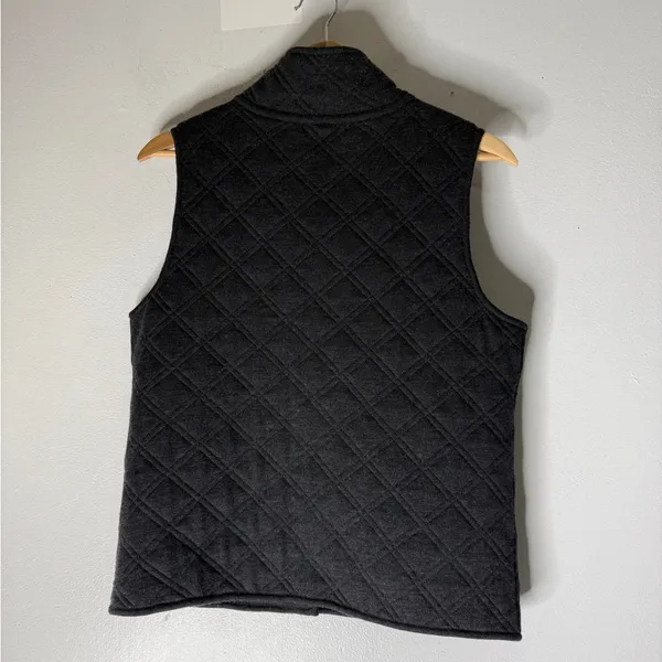 Eileen Fisher‎ Quilted Merino Wool Button Mock Neck Vest Gray Small - Image 2