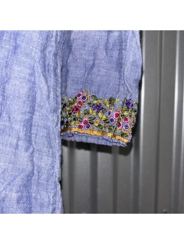 Ritu Agnihotri Indian 100% Cotton Lightweight Chambray Embroidered Blouse Top - Image 3