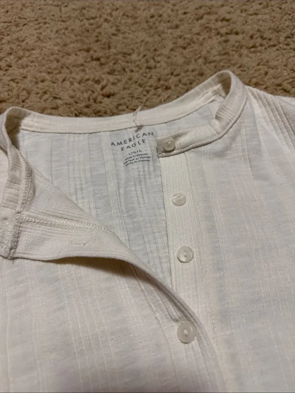 American Eagle Outfitters Cream Henley Long-Sleeve Top - Image 2