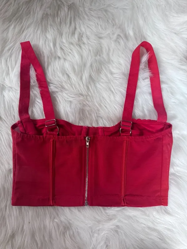 Edikted Teagen Mesh Corset Top in Red - Image 4