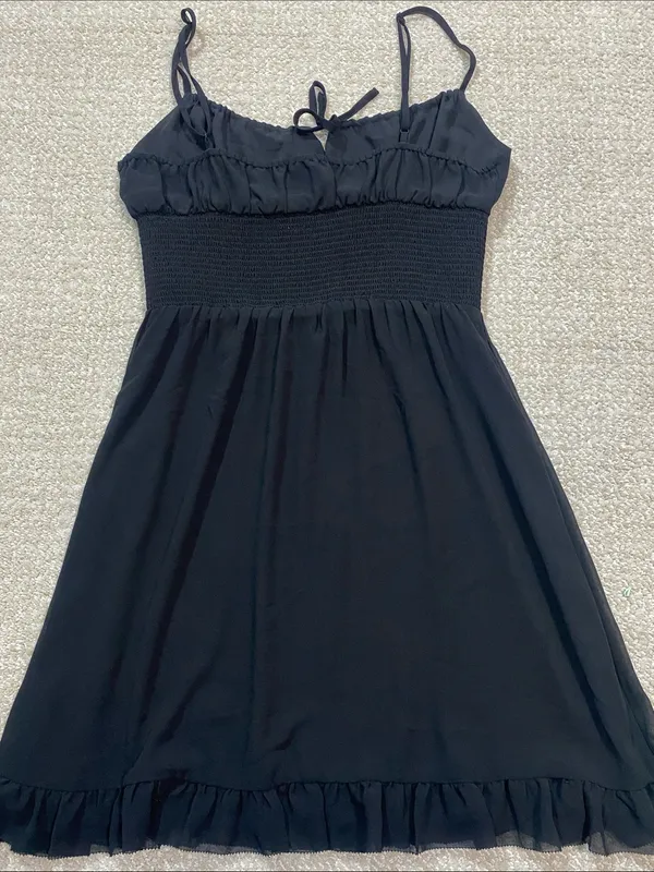 Aritzia Wilfred Black Smocked Mini Dress with Ruffle Hem Size M - Image 12