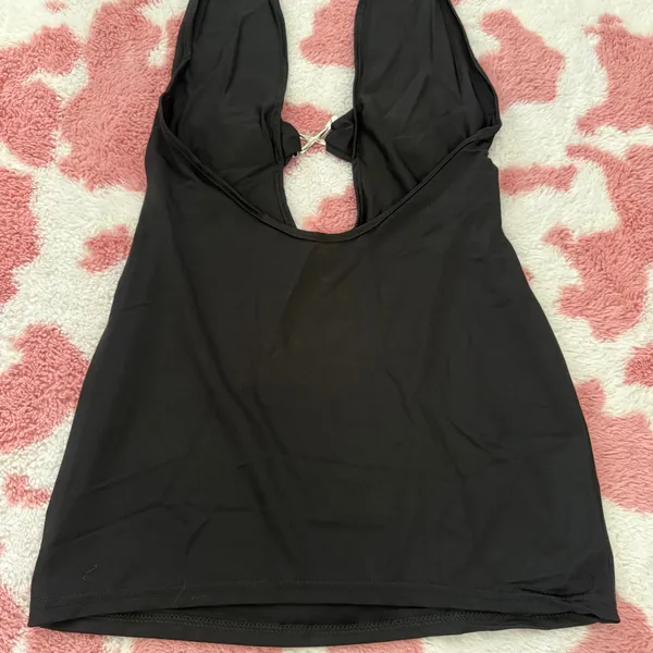 Black Backless Halter Top with Silver Clasp – Y2K Deep Plunge Longline Going Out Top Small 🔥 - Image 7