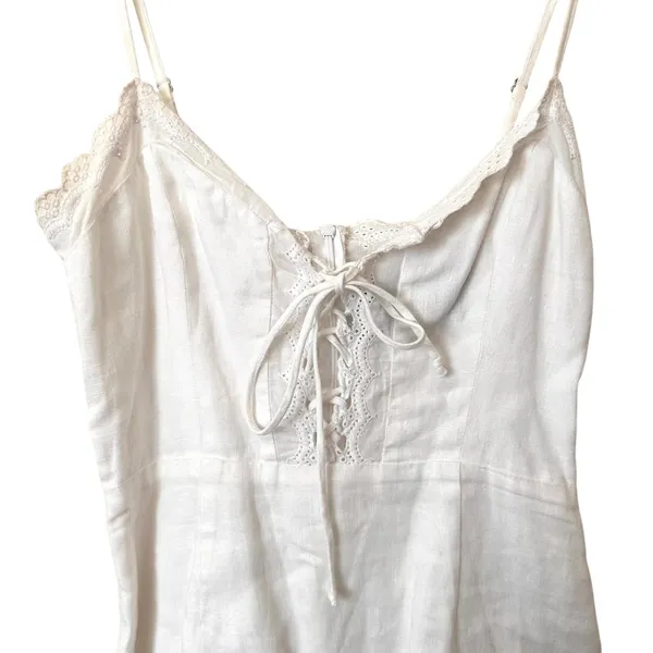 REFORMATION Linen Tie Front Mini‎ Dress White Sz 2 - Image 5
