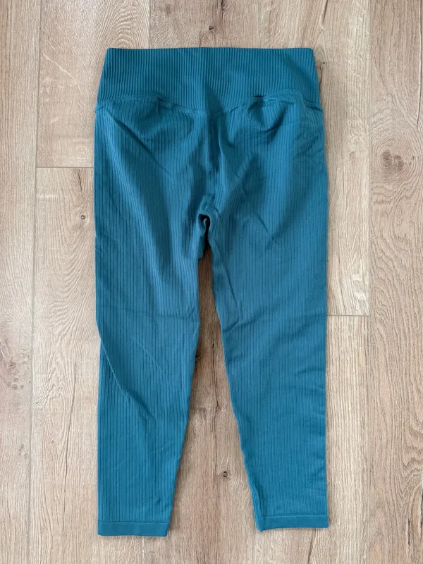 Aim’n Ribbed High-Waisted Capri Leggings Teal Blue XL - Image 2
