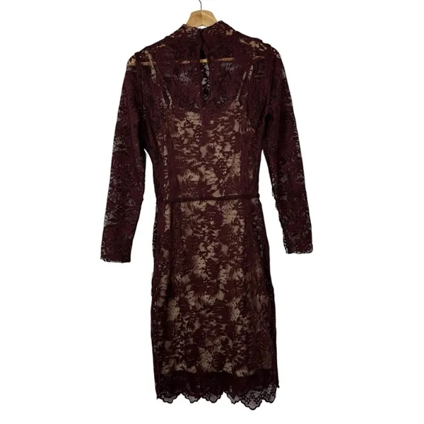 Boutique Burgundy Red Lace Overlay Long Sleeve‎ Mini Dress S - Image 2