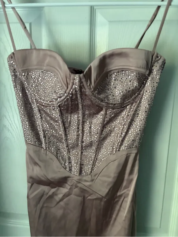 Oh Polly Moonstruck satin mini dress corset-style bodice rhinestone women size 0 - Image 3