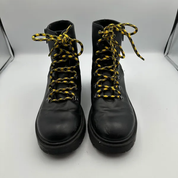 Skechers Platform Ankle Boots Black Yellow Lace Up Combat ChunkyWomen 7.5 Grunge - Image 2