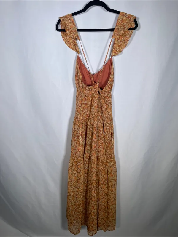 Madewell Womens Georgette Orange Floral Tiered Midi Dress 2/Xs - Image 8