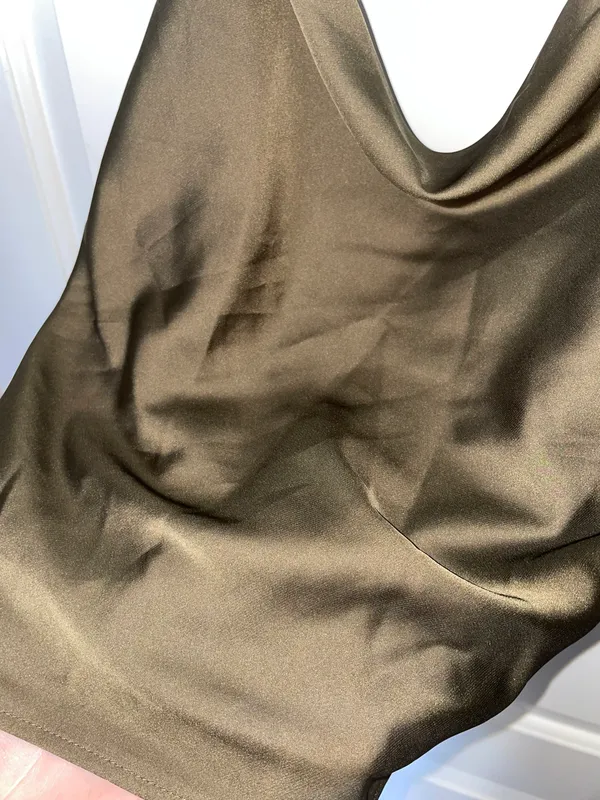 Olive Cowl Neck Satin Tank - Image 2