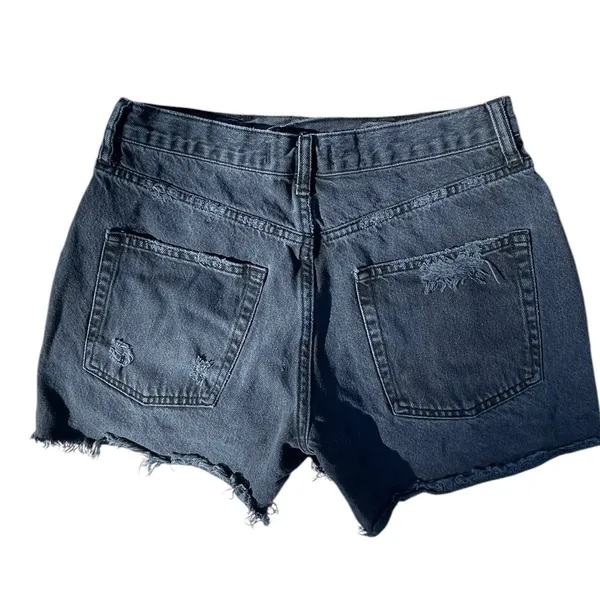 Free People We The Free Black Distressed Denim Shorts High‎ Rise Raw Hem Size 27 - Image 2