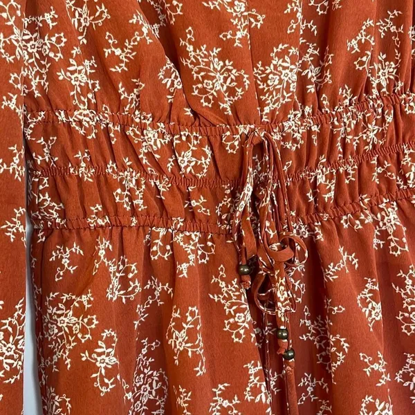 Bebop orange floral vneck ruffle skirt dress size small - Image 5