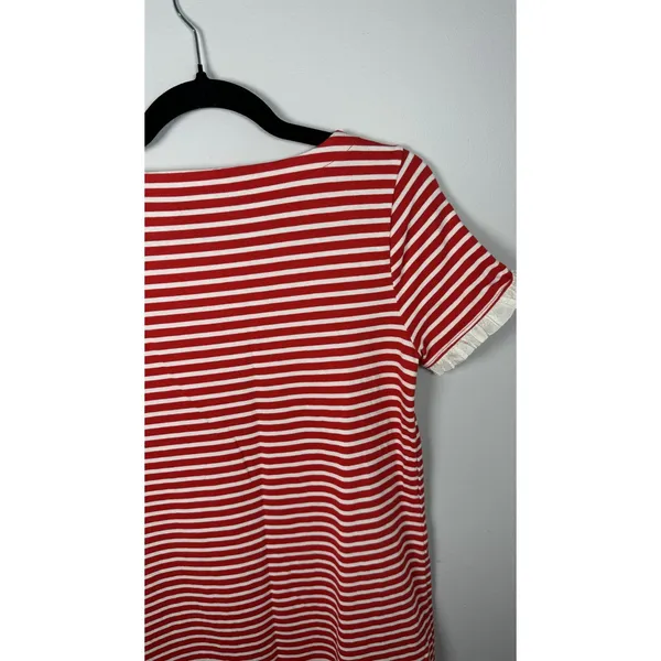 J. Crew Small Dress Womens 100% Cotton‎ Striped Red White Lace Short Sleeve - Image 7