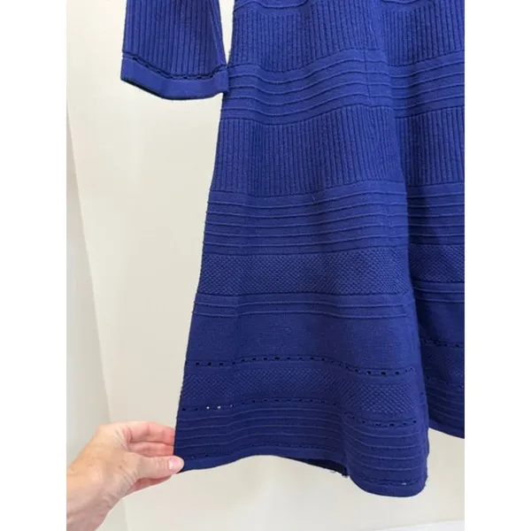 Eliza J Navy Textured Knit Fit and Flare Sweater Dress SzL - Image 5