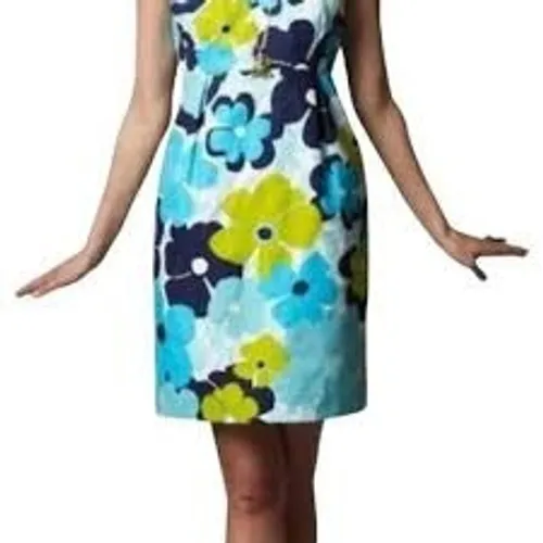 Lilly‎ Pulitzer Dress Women 6 Blue Floral 92862W Seersucker Lace Shift Preppy - Image 3