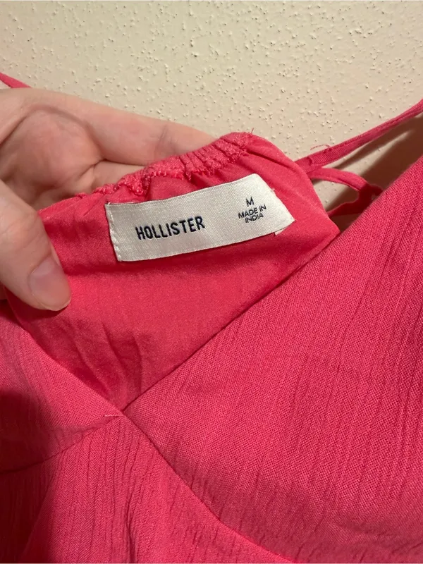 Hollister V-Neck Ruffle Tiered Mini Dress Lace Up Corset Back Hot Pink Medium - Image 4