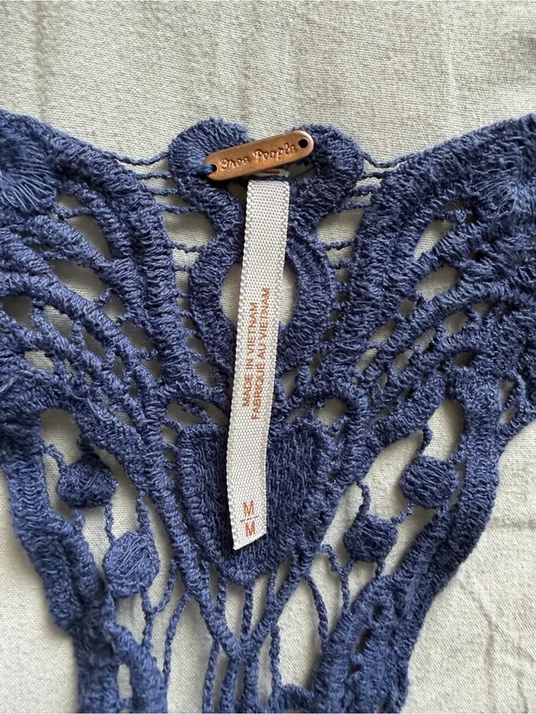 Free People Blue Izzy Lace Crochet Racerback Floral Cropped‎ Tank - Image 2