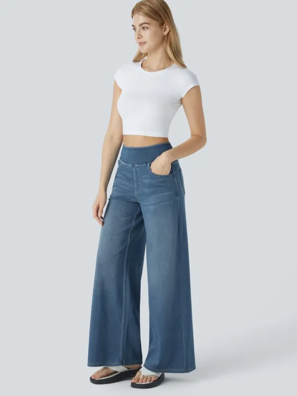 Halara Flex™ High Waisted Pockets Baggy Wide Leg Washed Casual Jeans,Mayan Blue - Image 7