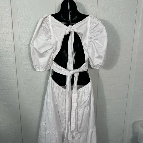 Bardot White High Low Puff Sleeve Dress Size 8 NWT - Image 5