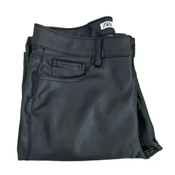 ZARA Faux Leather Pants Black High Waisted Straight Leg SZ 8 #1120 - Image 8