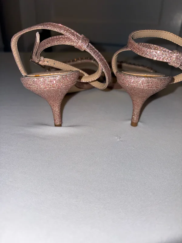 Badgley Mischka Loren Rose Gold Glitter Ankle-Strap Sandals Size 6.5 New in box - Image 3