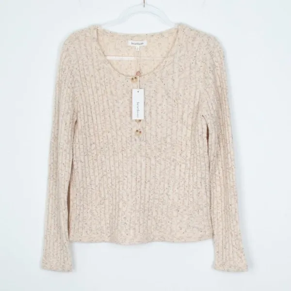 NWT Heartloom Womens Lilah Henley‎ Pullover Sweater in Oat Size L Minimalist - Image 2