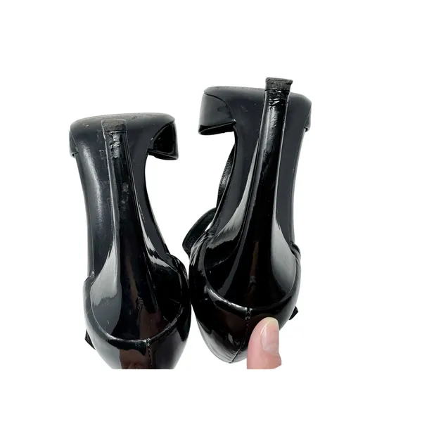 Prada Ombre Patent Leather T-Strap Pumps Black Metallic Green Gold 38.5 - Image 10