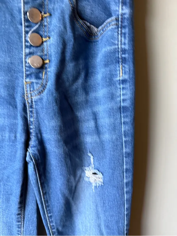High Rise Button Fly Flare Jeans Distressed Bell Bottom Y2K - Image 4