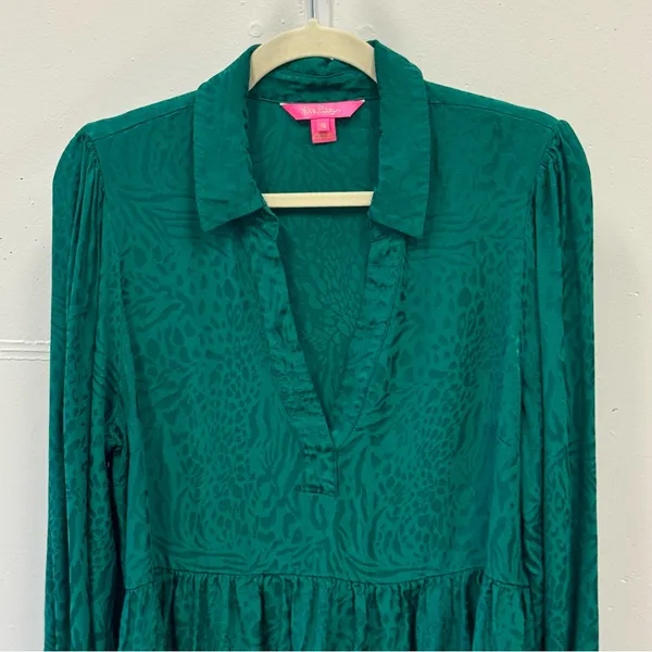 Lilly Pulitzer Animal Pattern‎ Jaylene Long Sleeve Jacquard V-neck Blouse Sz 16 - Image 4