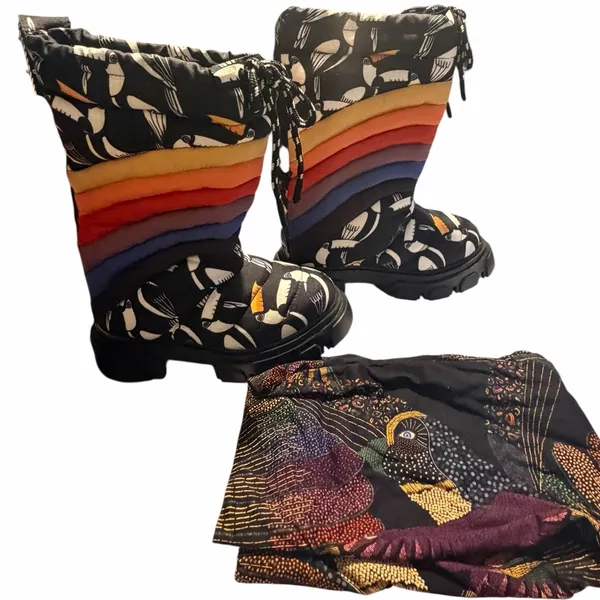 NEW Farm Rio Puffy Tall Rainbow Snow winter Boots Graphic Toucan Print Size 6 - Image 12