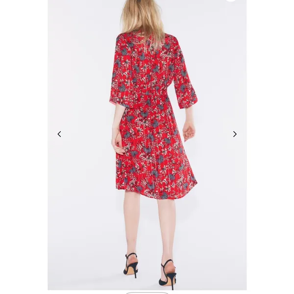 ba&sh Red Floral Lurex Midi Dress‎ V-Neck Front Slit Small - Image 11