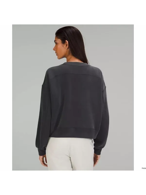 Lululemon Softstreme Perfectly Oversized Cropped Crew Dark Grey Size 2 - Image 2