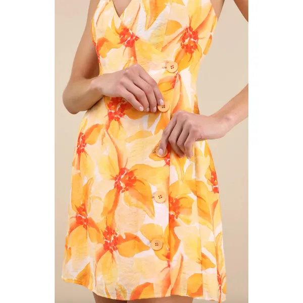 Lulus Prue Orange Floral Halter Mini Dress Rayon Resortwear Vacation XL NWT - Image 4