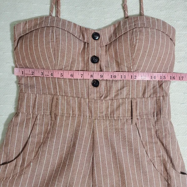 Active USA Brown and white Striped print‎ Romper Size L - Image 4
