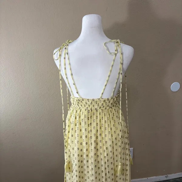 En Creme Womens Deep V-Neck Light Yellow Maxi Dress Sz S Wedding Party Beach EUC - Image 10