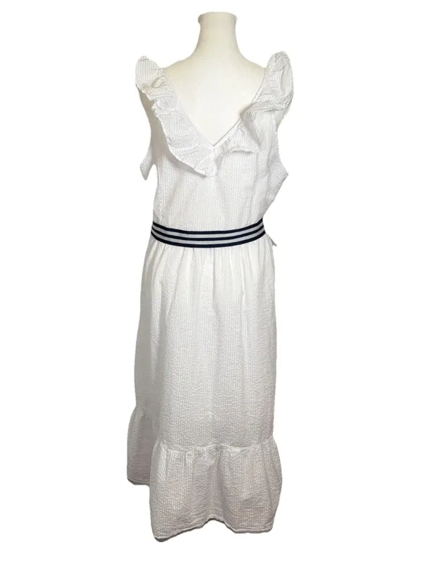 Vineyard Vines Target Nautical White Seersucker Ruffle Sundress size Lg - Image 7