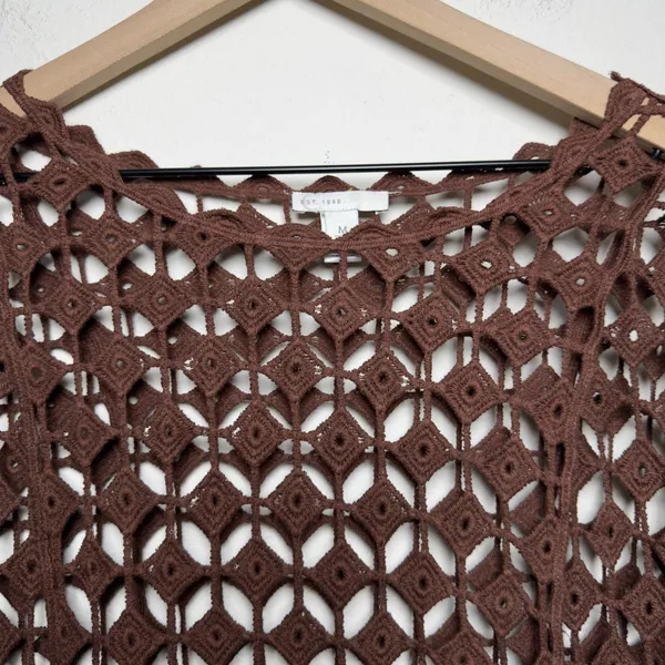 Women Chocolate Brown Crochet Knit Top Medium Boho Festival Indie Grunge‎ Goblin - Image 2