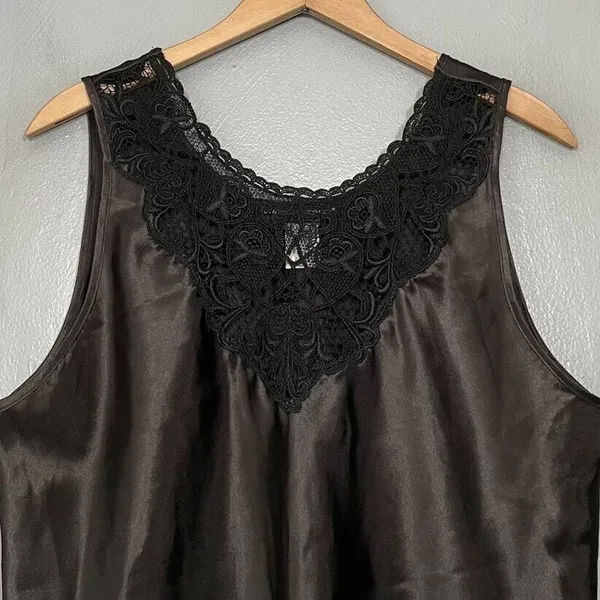 Vintage Satin Lace Top Size Large Black Lingerie Dark Romantic Office Siren Sexy - Image 2
