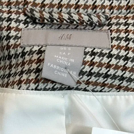 H&M Blazer Jacket Houndstooth Brown Fitted 1 Button Academia Small Fall $49 - Image 6