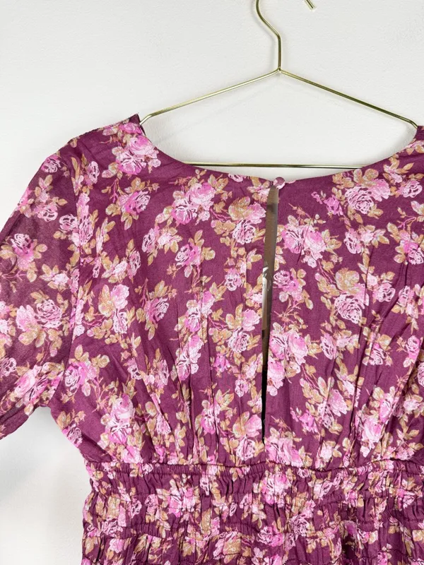 NWT Free People Keep You Mini Dress in Berry Combo Long Sleeve Floral Size Small - Image 13
