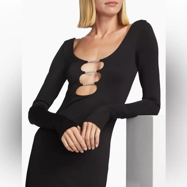 New! Alice + Olivia Kalena Plunge Crystal Jersey Cut Out Maxi Dress Sz‎ 8 $550 - Image 3