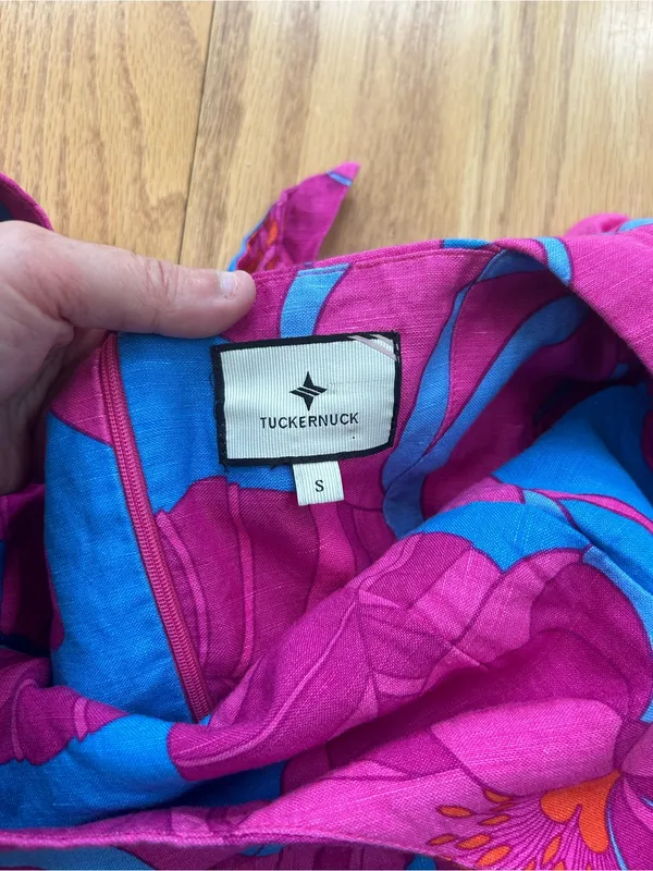 Tuckernuck X Cameran‎ Eubanks Wild Azalea Edisto Dress Pink Blue Linen Small S - Image 7