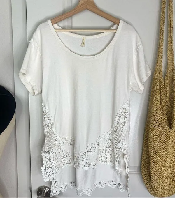 Free People Crochet scoop neck the stone t-shirt - Image 2