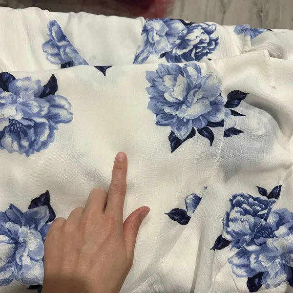 Lulus Pretty Peony Blue and White Floral Print Wrap Dress - Image 8