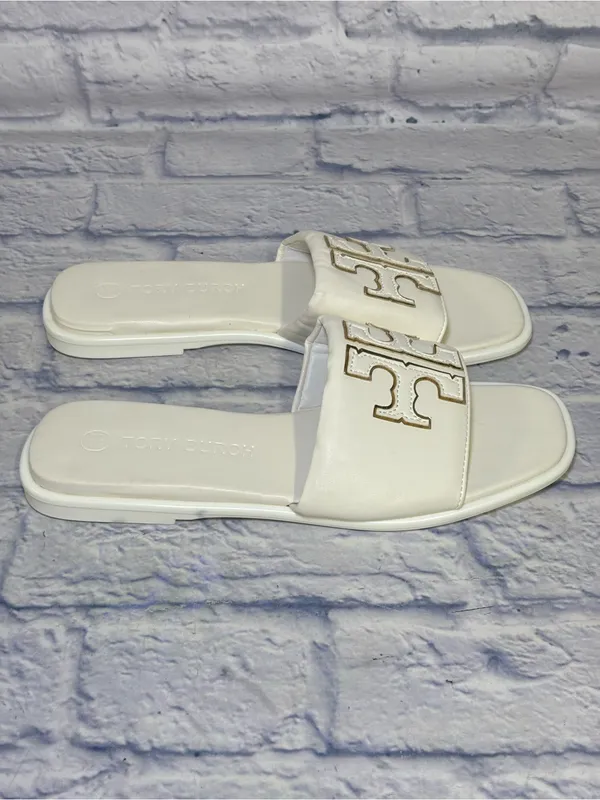 TORY BURCH Double T Sport Leather Slide Sandal Perfect White Size 9.5 (40) - Image 4