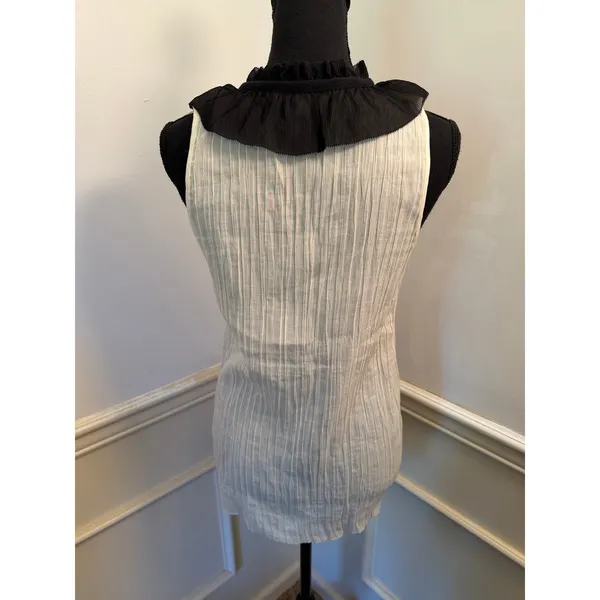 Banana Republic Sleeveless Gauze Ruffle Neck Blouse Black White Regency Frill - Image 5