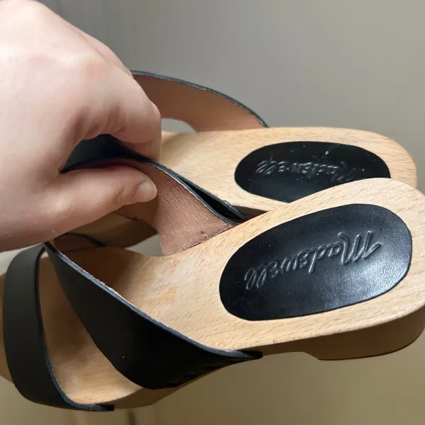 Madewell Black Leather Two-Strap Wooden Block Heel Clog Sandals Size 8 minimal - Image 5