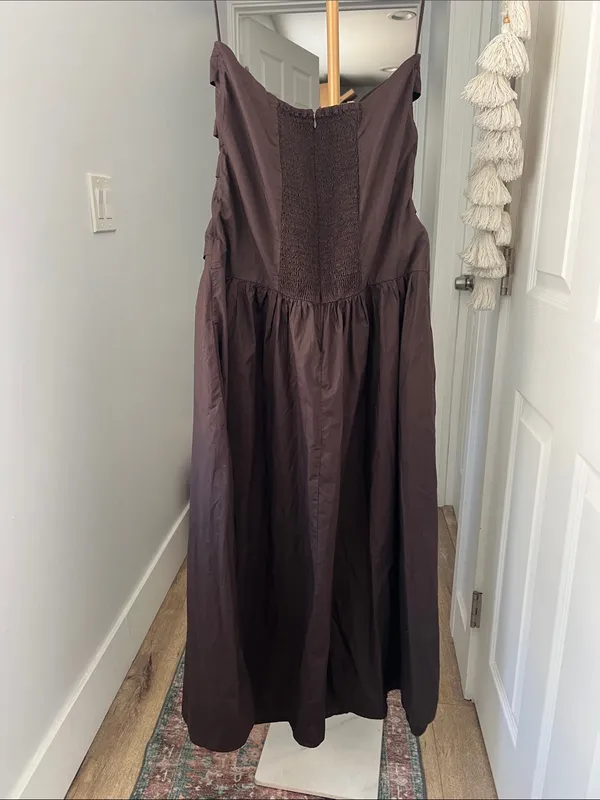 GAP Poplin Strapless Drop Waist Midi to Maxi Dress in Terra Brown Large $118 - Image 6
