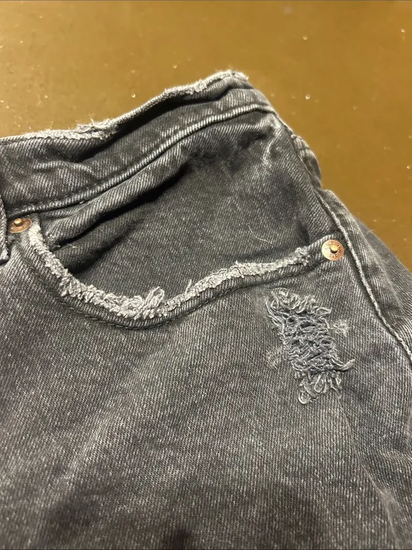 Abercrombie & Fitch Washed Black Distressed Denim Shorts - Image 2