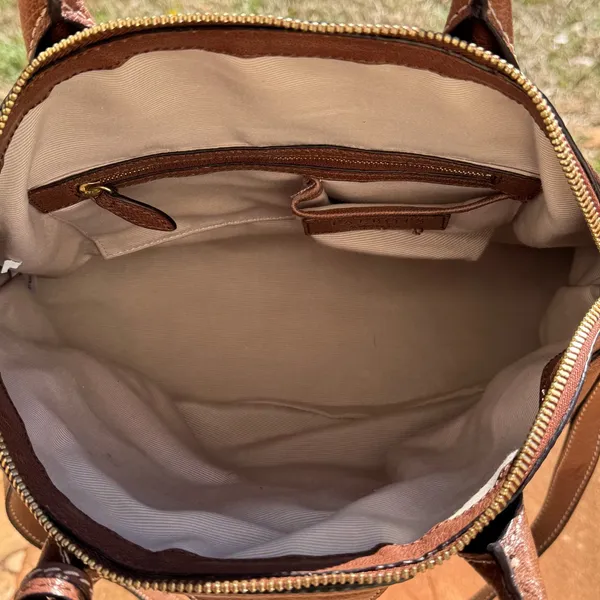 Talbots Rich Brown Leather Satchel with Gold Hardware - Image 12
